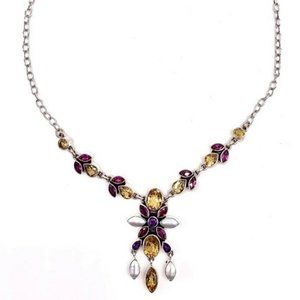 🌟Nicky Butler Citrine Amethyst 9 CT 17" Sterling Silver Necklace Brand NEW